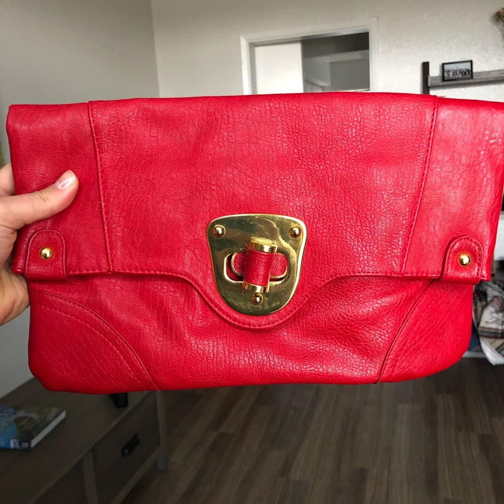 Vegan faux leather Clutch, Cherry red